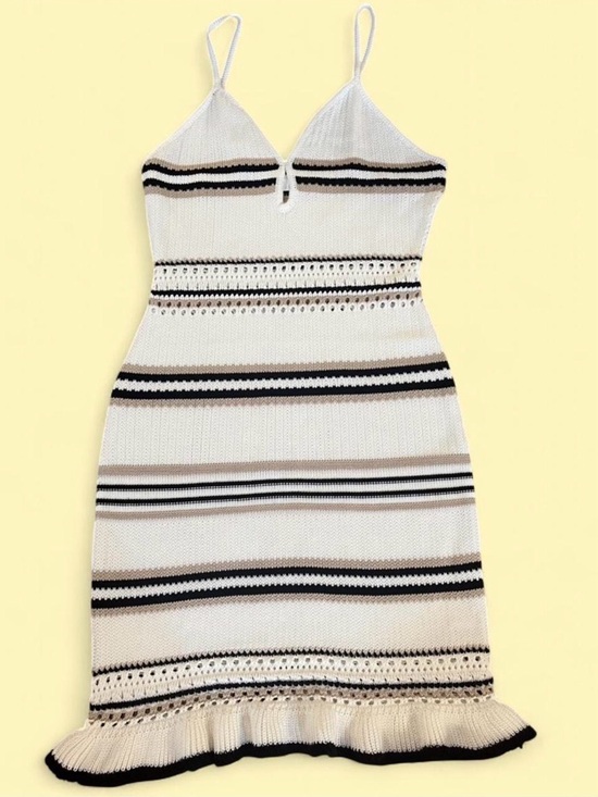 Madden Nyc Dresses & Skirts - Cream Stripe Knit Spaghetti-Strap Midi Dress